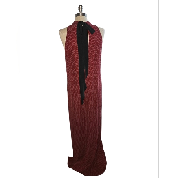 THEORY Silk Halter Dot Print Burgundy Maxi Dress | SZ 10 - Picture 6 of 14